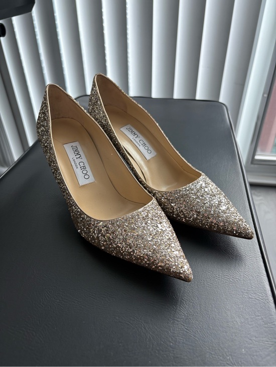 Jimmy Choo Shoes - Jimmy Choo Gold Glitter Pointed Pumps